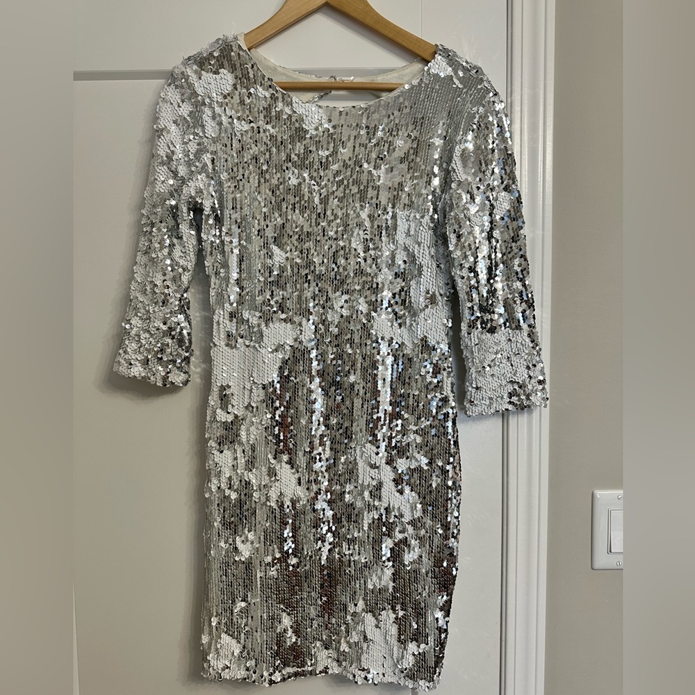White & silver sequin party dress